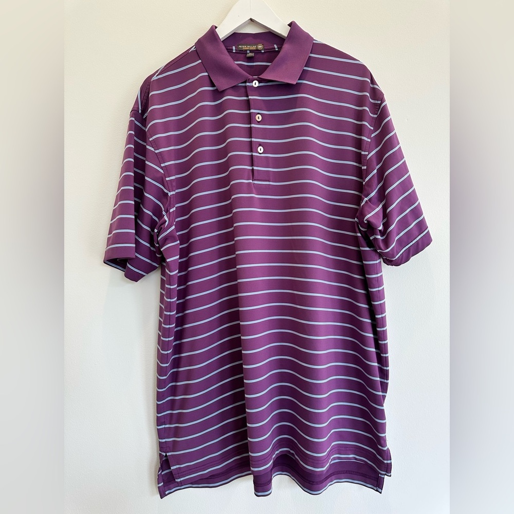 Men’s Peter Millar Summer Comfort Purple and Blue Stripe Polo XL